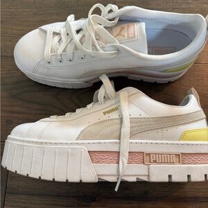 PUMA Women's White and Yellow Platform Sneakers